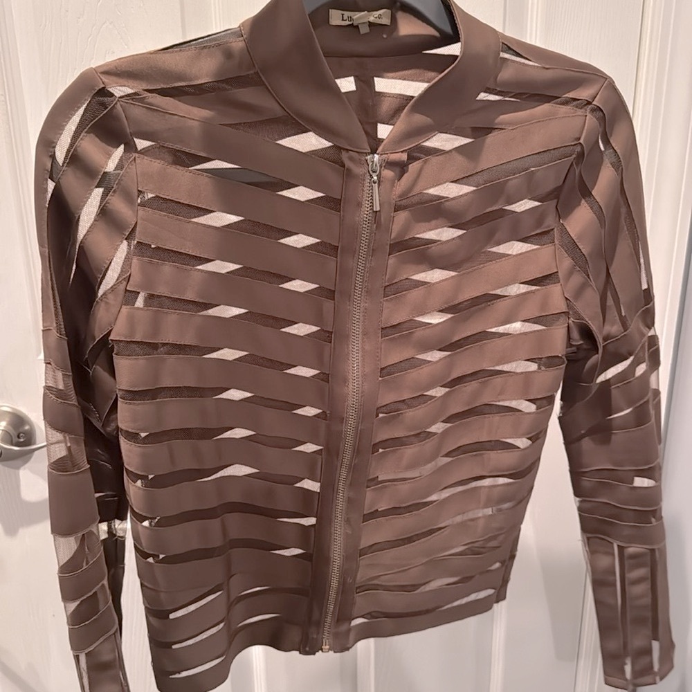Brown Sheer Striped Jacket Sz M